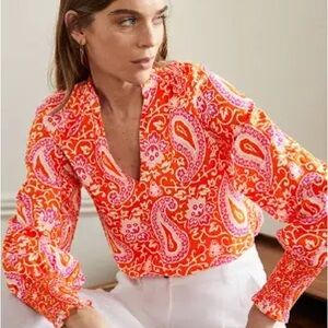 Boden Orange and Pink Paisley Blouse